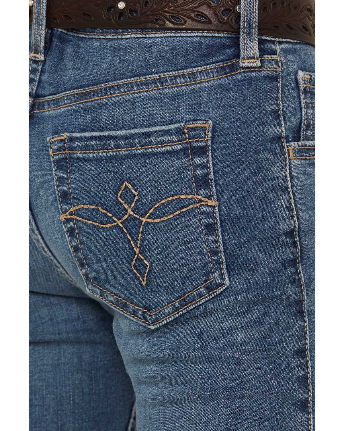 Image #4 - Shyanne Girls' Cimarron Twisted Side Seam Flare Stretch Denim Jeans, Medium Wash, hi-res