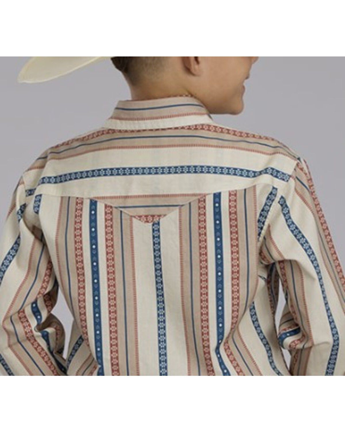 Image #2 - Roper Boys' Striped Long Sleeve Snap Western Shirt, Tan, hi-res