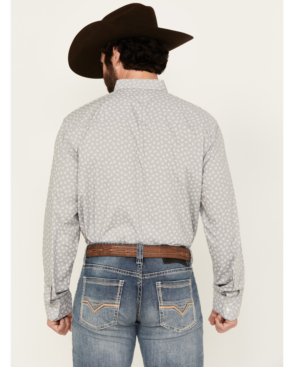 Image #4 - Wrangler X Cody Johnson Men's Solid Long Sleeve Button-Down Western Shirt, Grey, hi-res