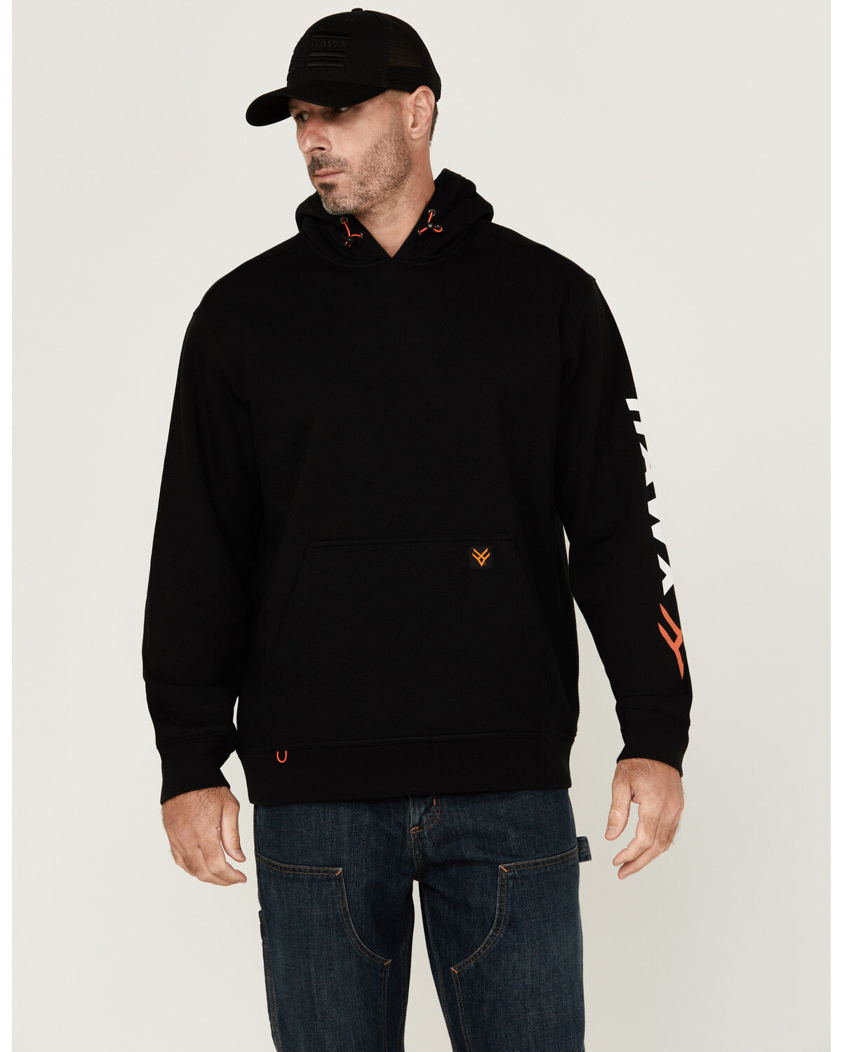 Image #1 - Hawx Men's Halstead Logo Sleeve Hooded Sweatshirt - Big & Tall, Black, hi-res
