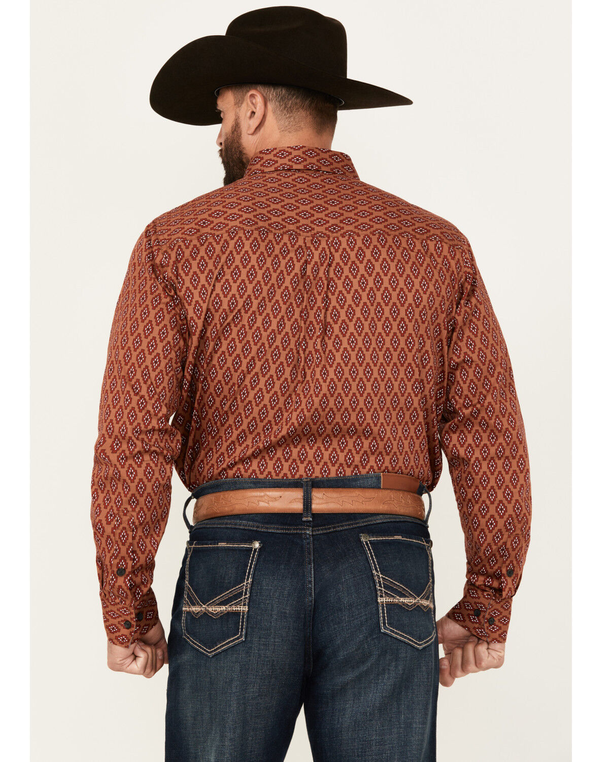Image #4 - Cody James Men's Kenneth Southwestern Geo Print Long Sleeve Button-Down Stretch Western Shirt - Tall, Red, hi-res