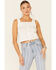 Image #1 - Rock & Roll Denim Women's Lace Insert Crop Tank Top, White, hi-res