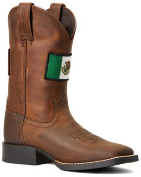 Image #1 - Ariat Boys' Boot Barn Exclusive Orguillo Mexicano II Distressed Western Boot - Broad Square Toe , Brown, hi-res