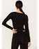 Image #4 - Shyanne Women's Long Sleeve Cutwork Front Tie Top, Black, hi-res