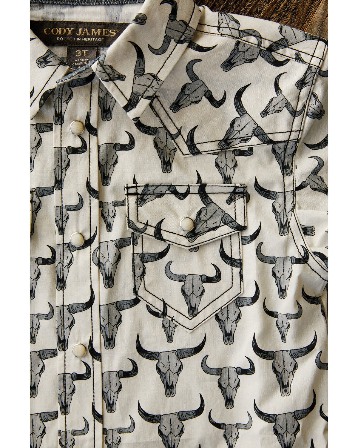 Image #2 - Cody James Toddler Boys' Toro Steerhead Print Short Sleeve Snap Western Shirt, Tan, hi-res