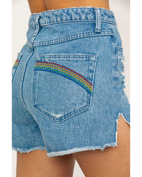 Show Me Your Mumu Women's Arizona Delta Rainbow High Waisted Shorts, Blue, hi-res