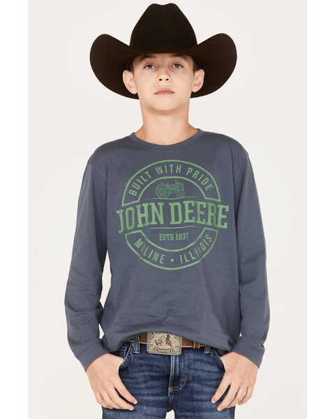 John Deere Youth Boys' Built With Pride Circle Logo Graphic Long Sleeve T-Shirt, Blue, hi-res