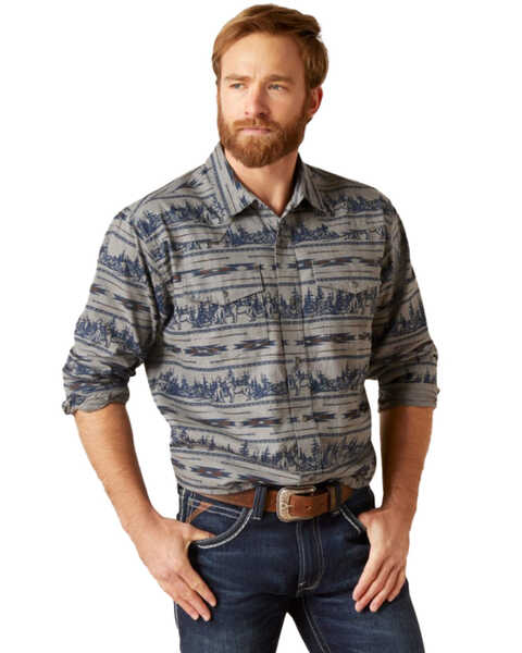 Ariat Men's Harlow Retro Fit Long Sleeve Snap Western Shirt - Tall , Grey, hi-res