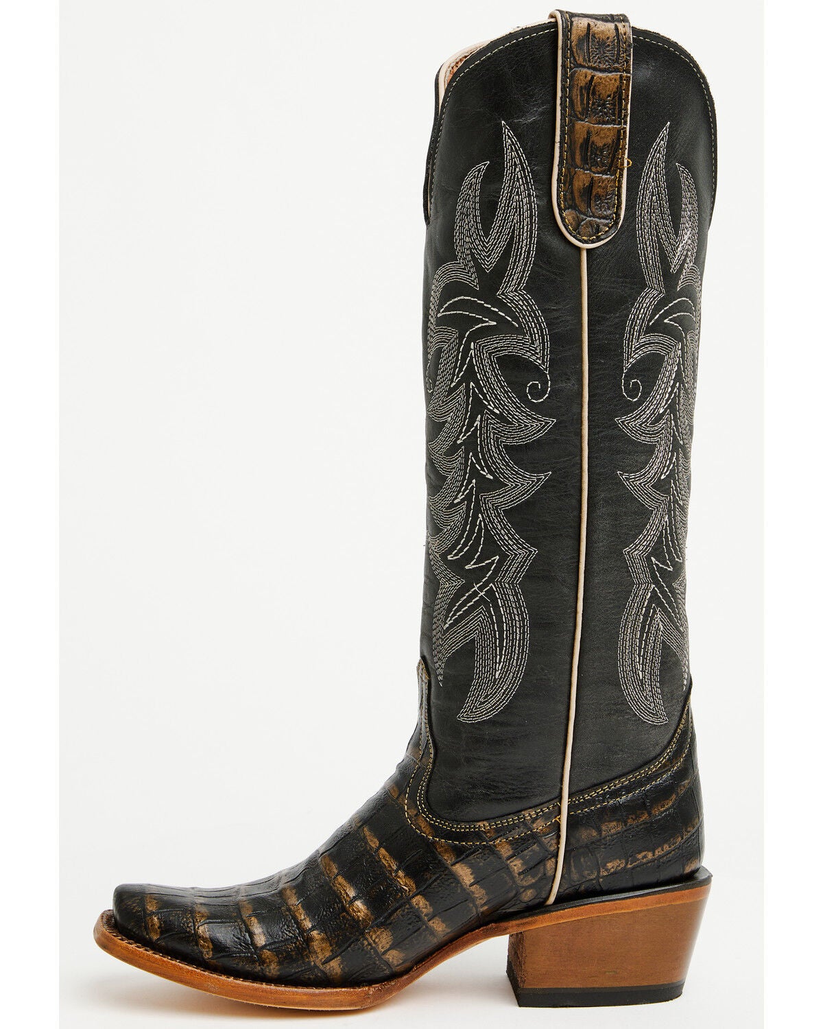 Image #3 - Tanner Mark Women's Caiman Print Tall Western Boots - Square Toe, Black, hi-res