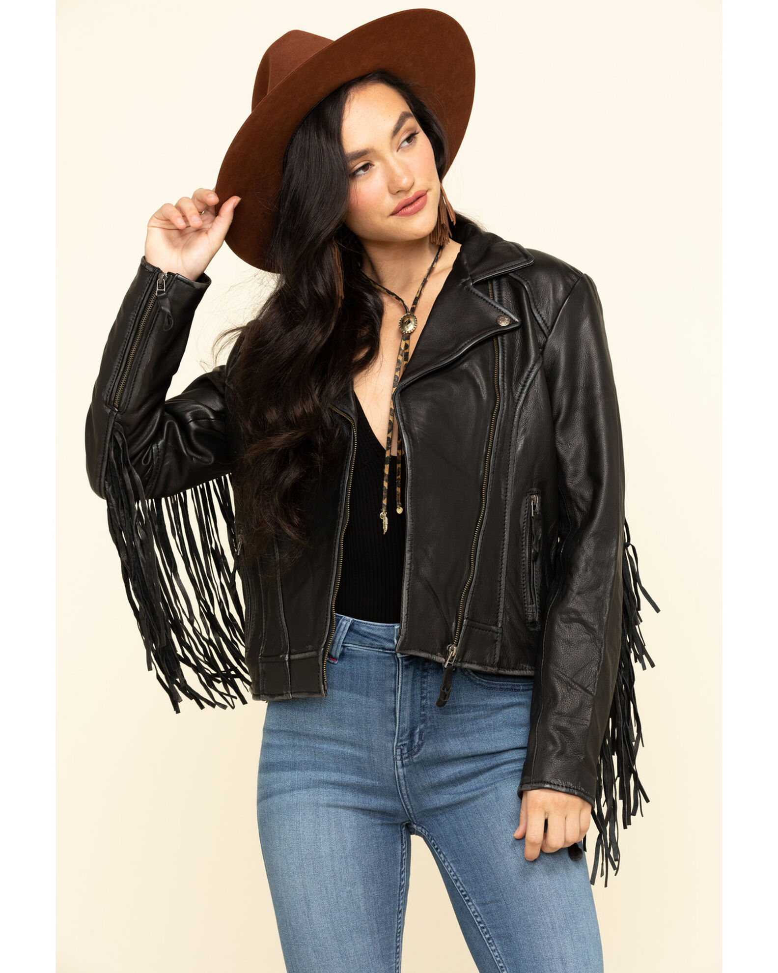 Fringed leather jacket shop womens