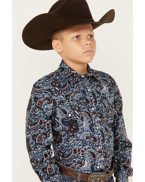 Image #2 - Cinch Boys' Paisley Print Long Sleeve Button-Down Western Shirt, Blue, hi-res
