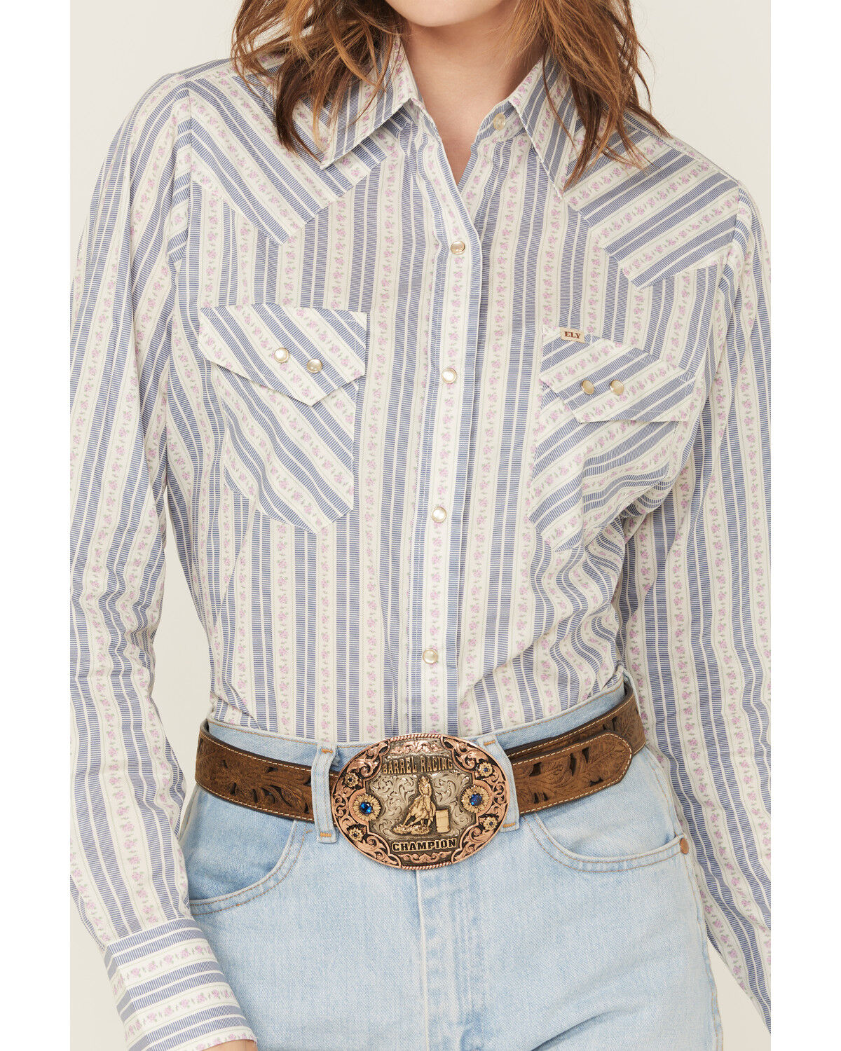 Image #4 - Cowboygirl by Jenna Paulette Women's Wallpaper Long Sleeve Pearl Snap Western Shirt, Blue, hi-res