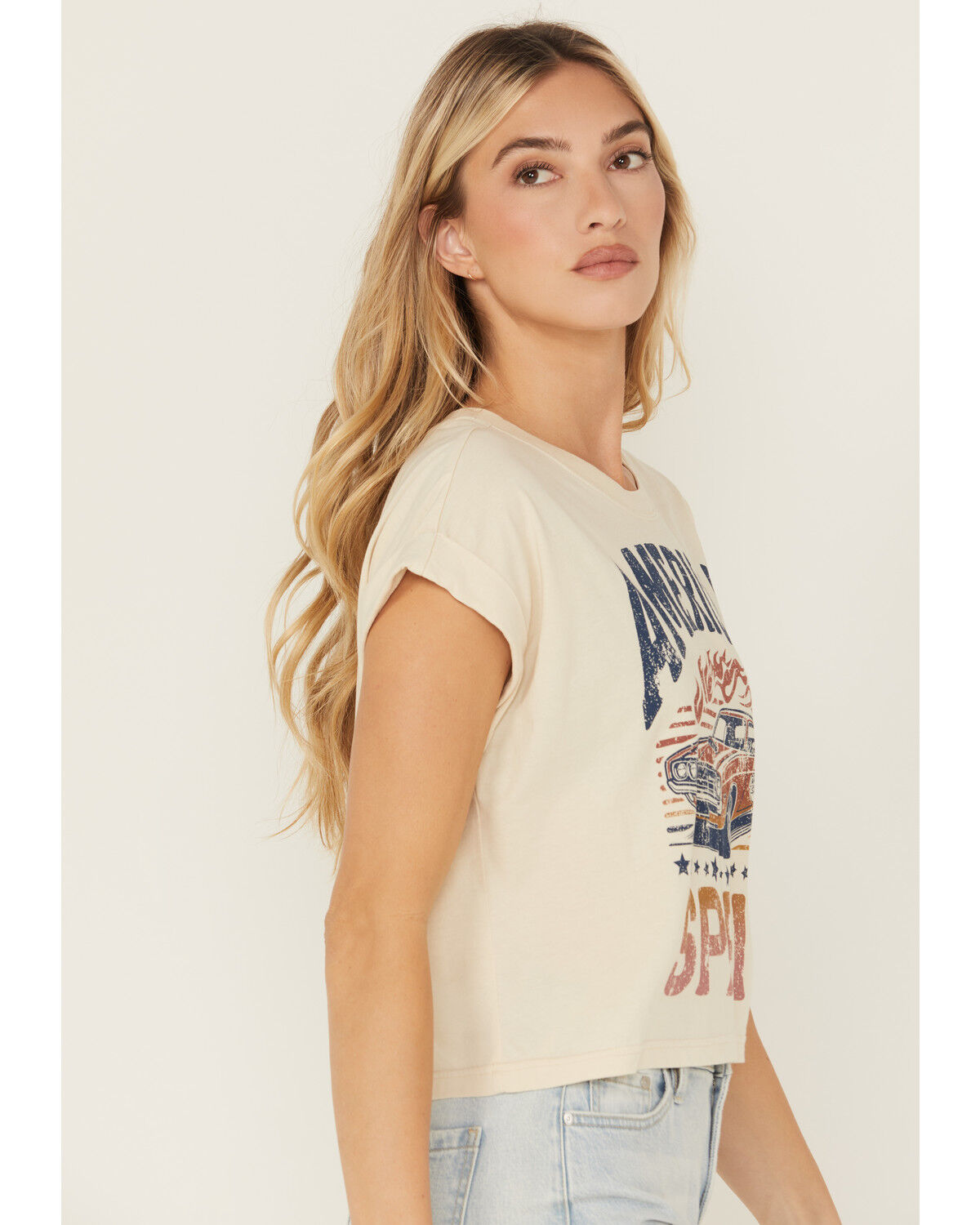 Image #2 - Cleo + Wolf Women's American Spirit Short Sleeve Graphic Tee, Sand, hi-res