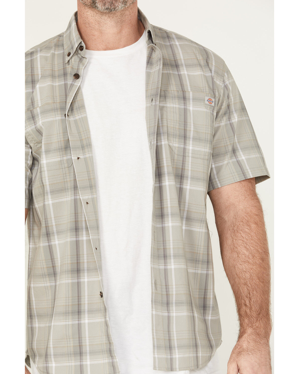 Image #3 - Dickies Men's Flex Plaid Print Short Sleeve Button-Down Work Shirt, Grey, hi-res