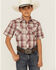 Roper Boy's Plaid Print Short Sleeve Snap Western Shirt, Brown, hi-res