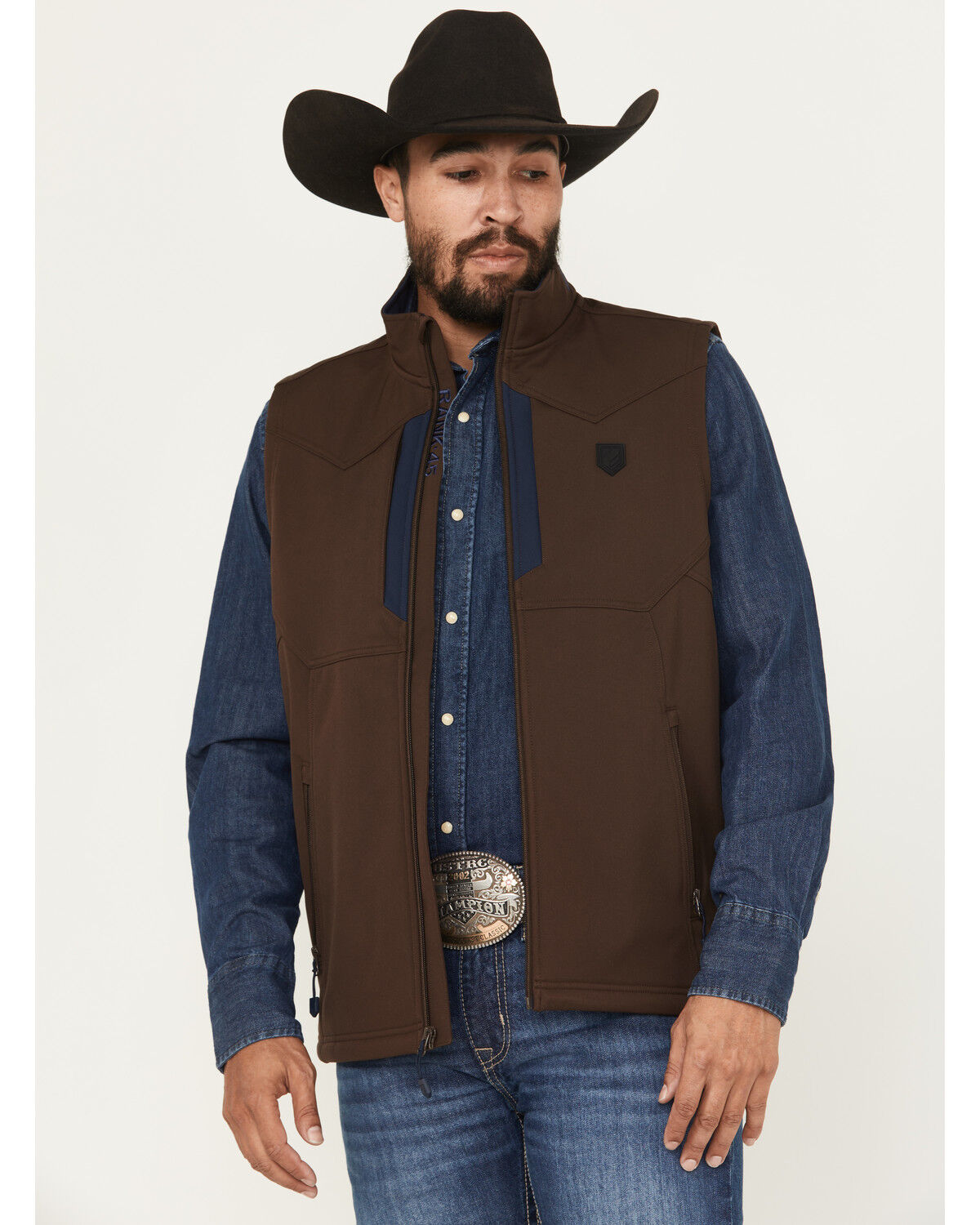 Image #1 - RANK 45® Men's Hazer Softshell Vest, Dark Brown, hi-res