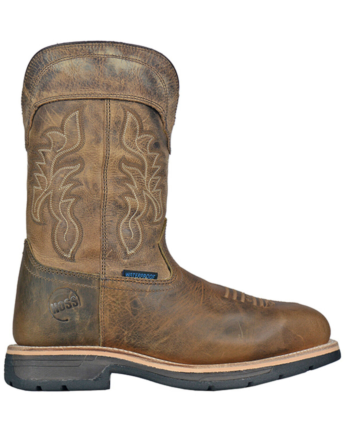 Image #2 - Hoss Men's Distressed Pull-On Waterproof Work Boots - Composite Toe, Brown, hi-res