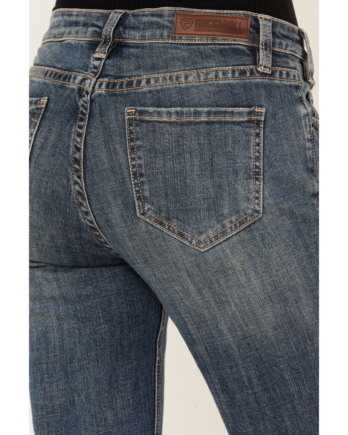 Image #3 - Rock & Roll Denim Women's Medium Wash Mid Rise Southwestern Print Trouser Jeans, , hi-res