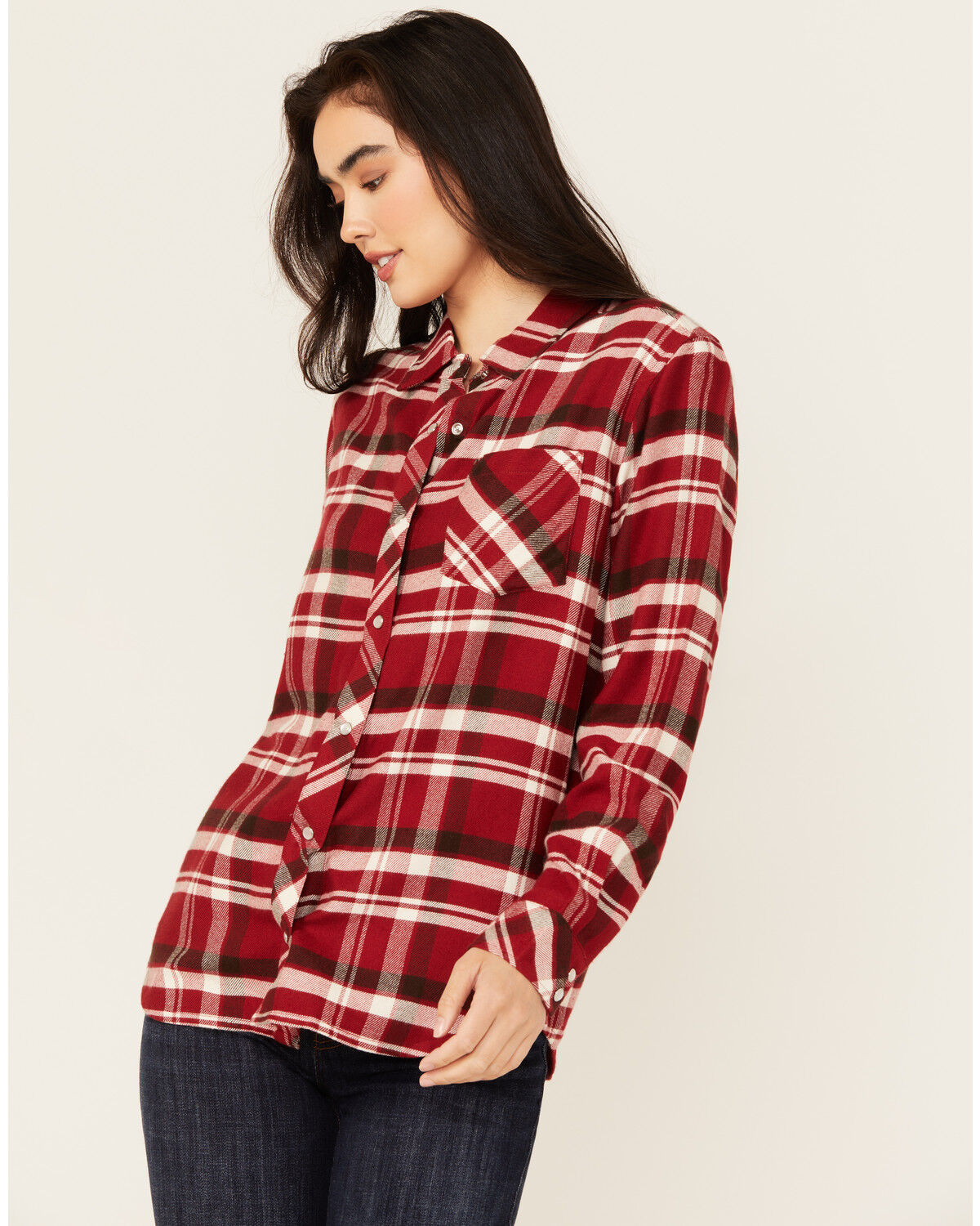 Image #1 - Idyllwind Women's Plaid Print Long Sleeve Snap Western Shirt, Wine, hi-res