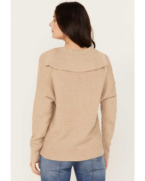 Image #4 - Cleo + Wolf Women's Drop Shoulder Ribbed Sweater, Sand, hi-res