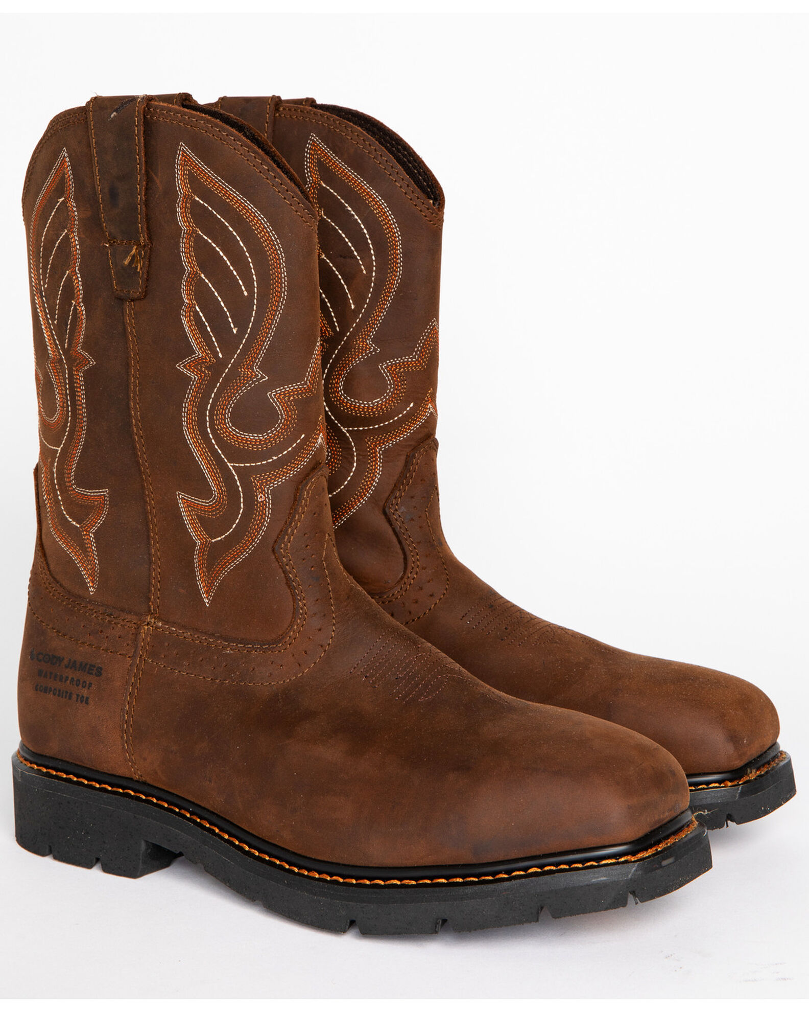 Image #1 - Cody James Men's Waterproof Pull On Work Boots - Composite Toe, Brown, hi-res