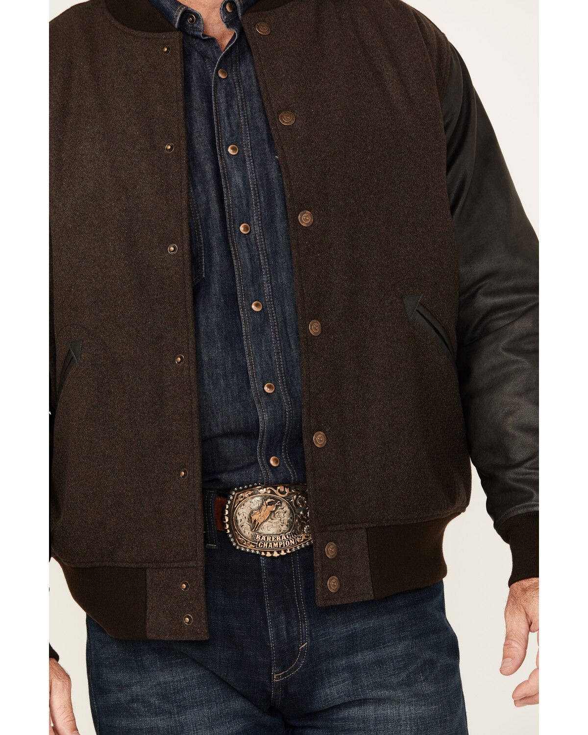 Image #3 - Cody James Men's Brighton Varsity Wool Jacket, Brown, hi-res