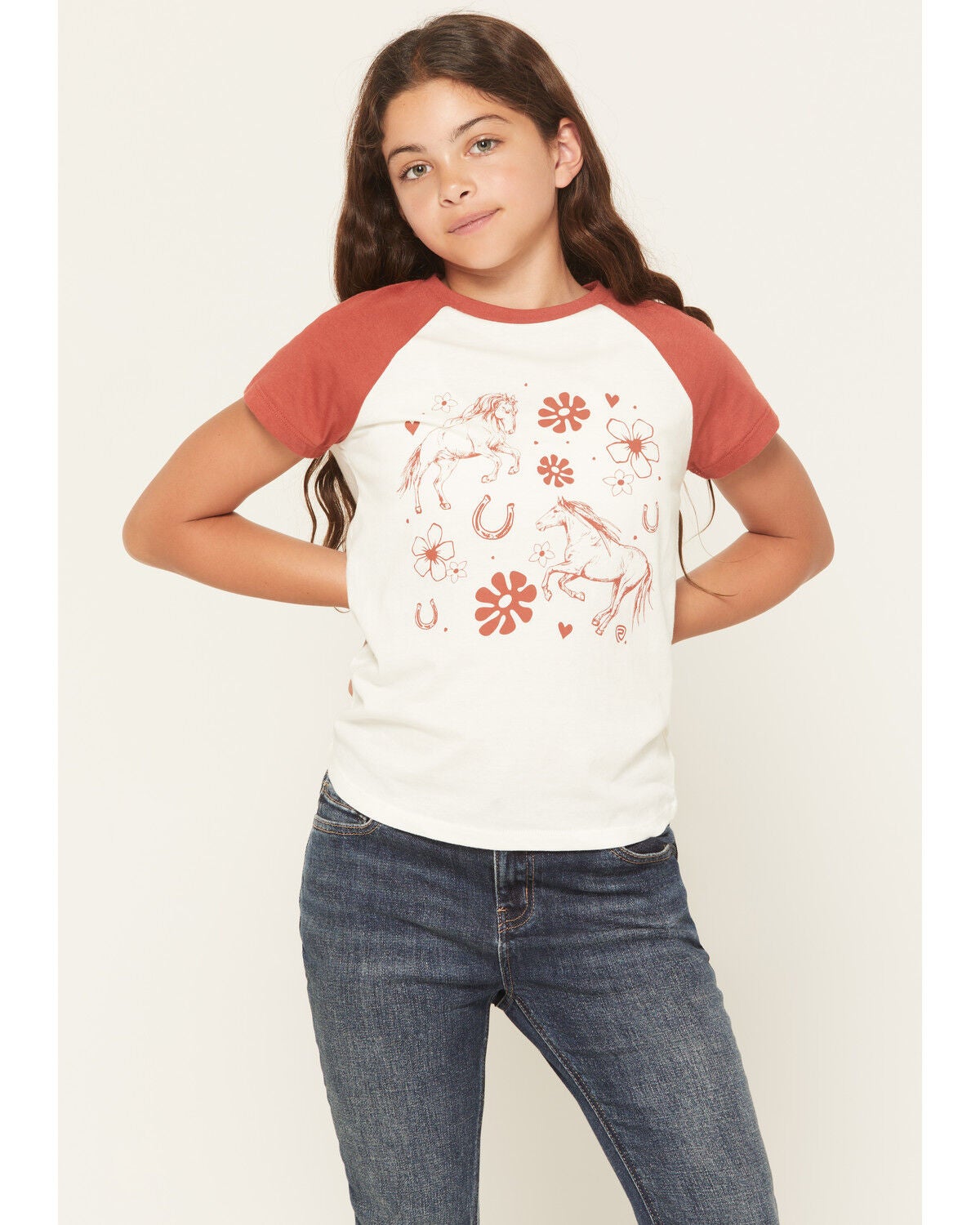 Rock & Roll Denim Girls' Conversational Print Short Sleeve Raglan Tee, Natural, hi-res