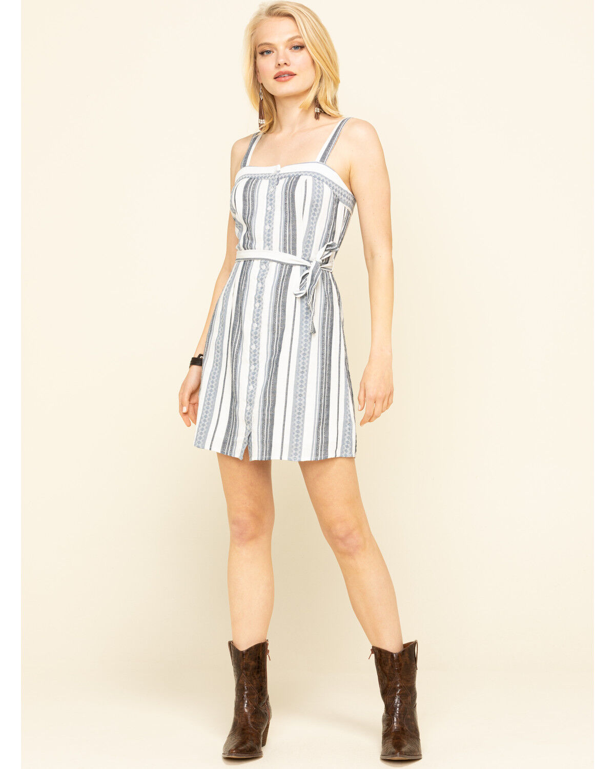 Image #6 - Others Follow Women's Stripe Button Front Clark Mini Dress, Blue, hi-res