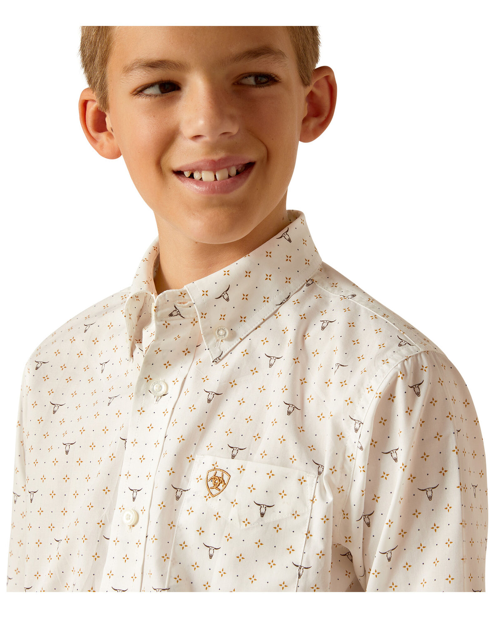 Product Name: Ariat Boys' Steer Print Long Sleeve Button-Down Western Shirt
