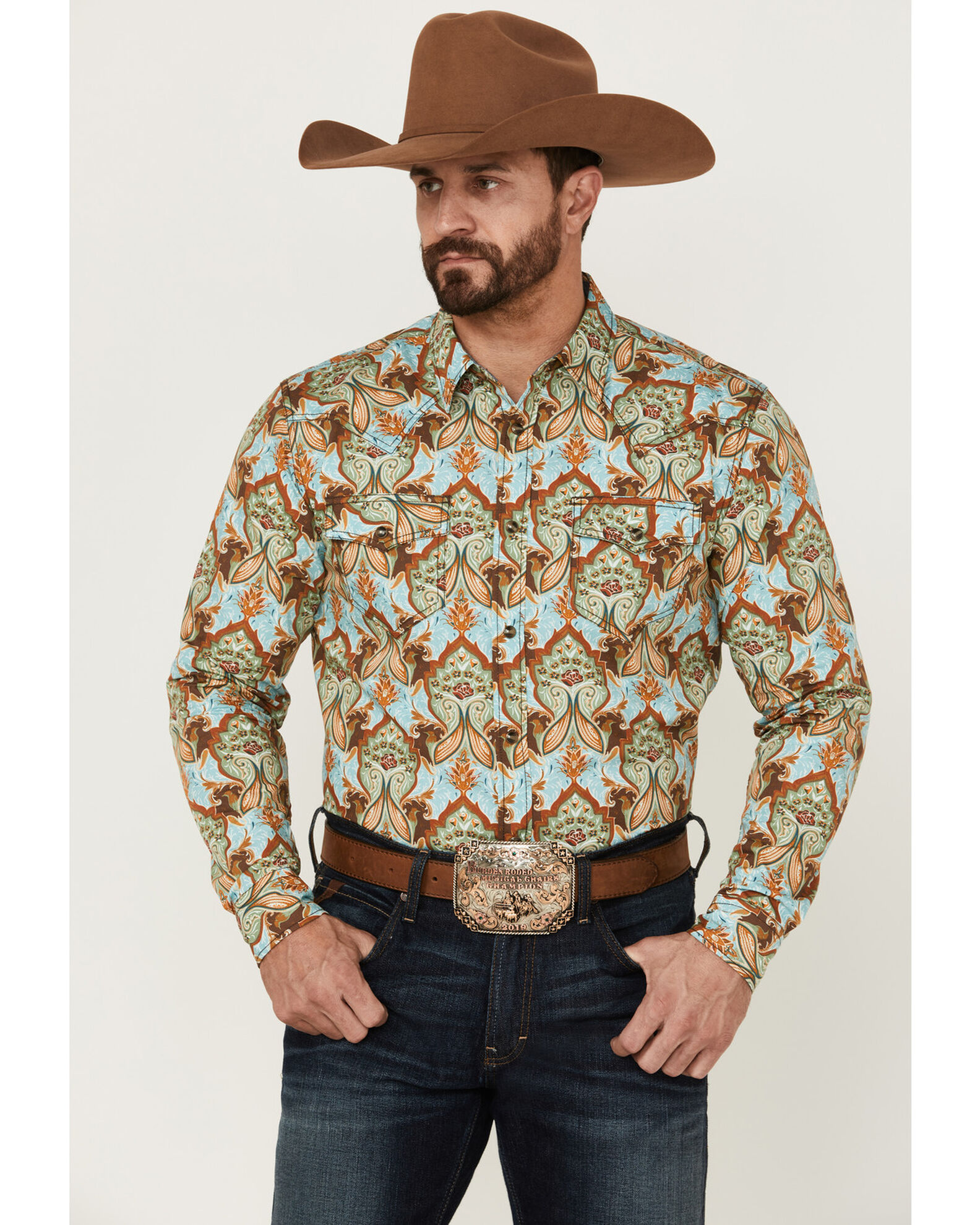 Cody James Men s Rushmore Print Long Sleeve Snap Western Shirt