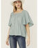 Image #1 - Band Of The Free Women's Solid Short Sleeve Ruffle Blouse, Blue, hi-res