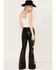 Image #3 - Driftwood Women's High Rise Vegan Leather Fallen Roses Flare Pants, Black, hi-res