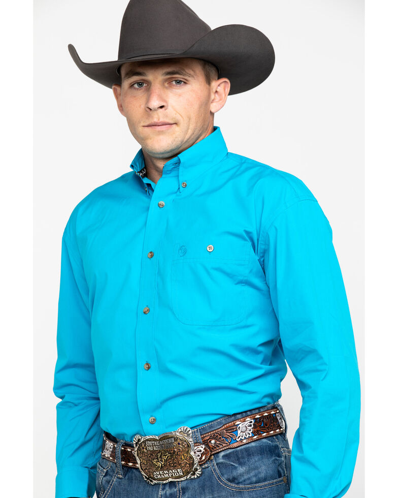 George Strait by Wrangler Men's Solid Long Sleeve Button Down Western Shirt, Green, hi-res