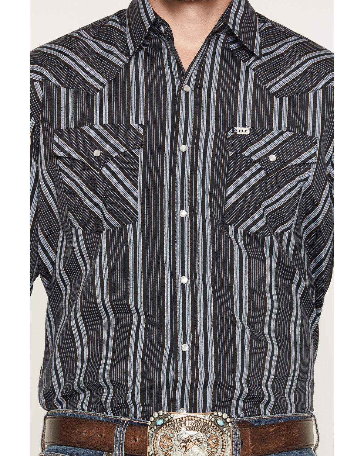 Image #3 - Ely Walker Men's Stripe Print Long Sleeve Snap Western Shirt, Black, hi-res