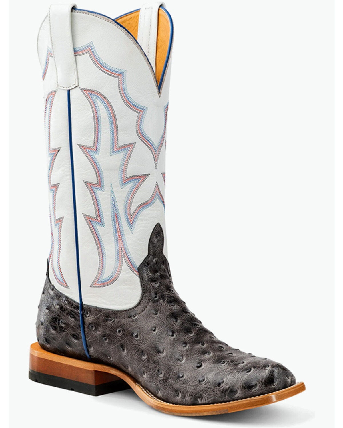 Horse Power Men's Ostrich Print Western Boots - Square Toe, Grey, hi-res