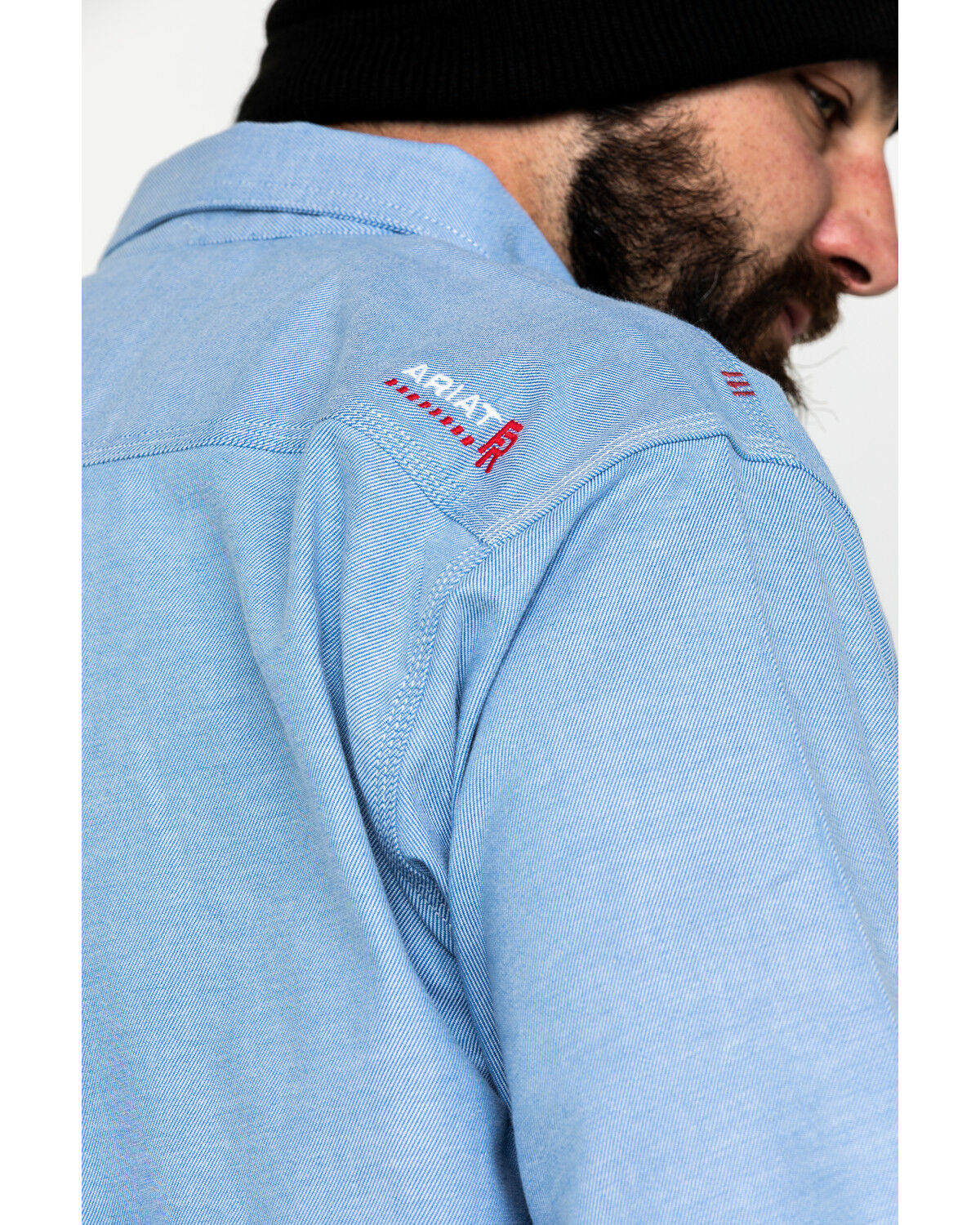 Image #2 - Ariat Men's FR Solid Durastretch Long Sleeve Work Shirt - Tall, Blue, hi-res