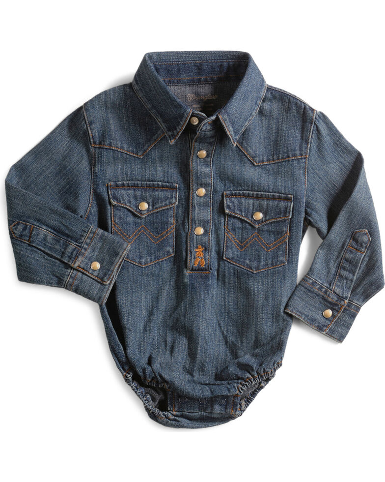 Wrangler Infant Boys Denim Shirt Bodysuit - 3-18 months, Denim, hi-res
