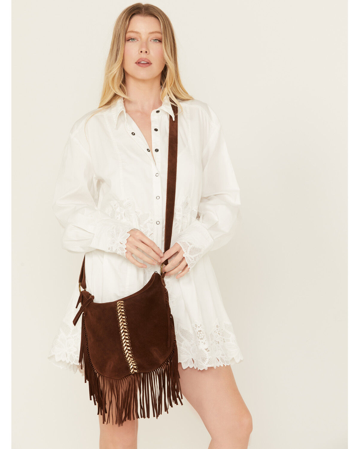 Image #1 - Idyllwind Women's Perlita Suede Crossbody Bag, Brown, hi-res