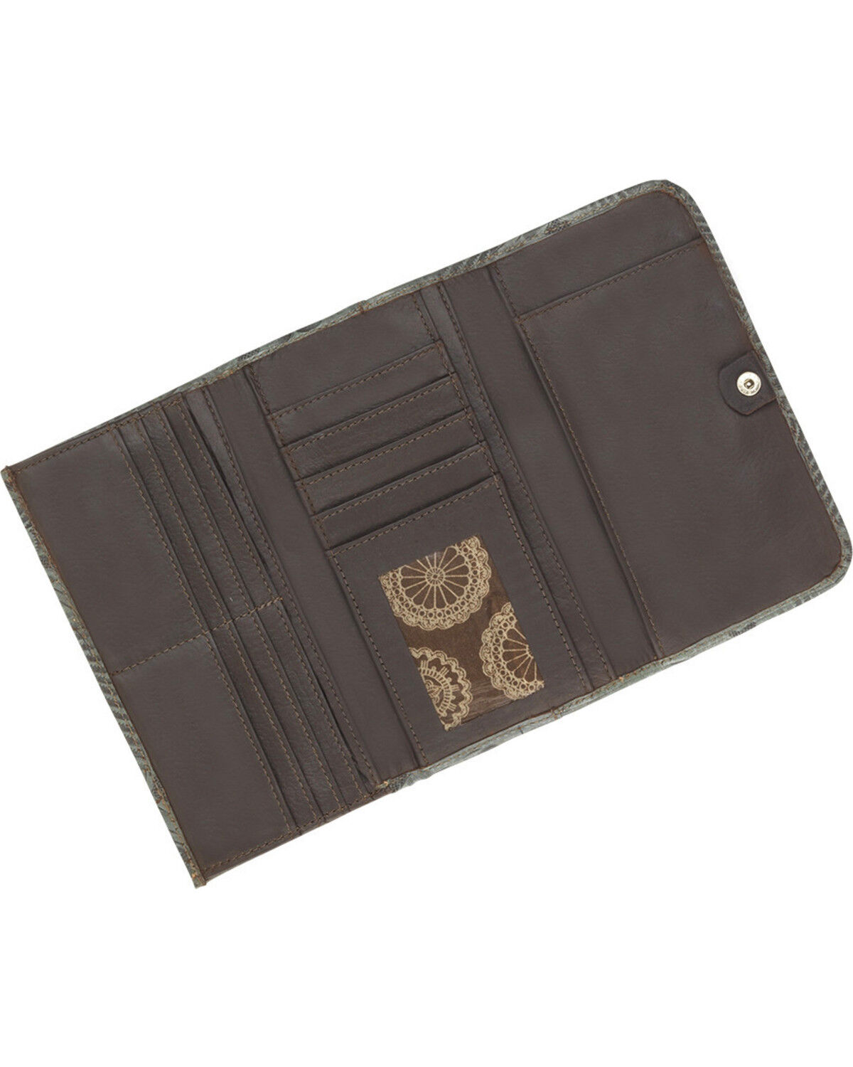 Image #2 - American West Women's Tooled Tri-Fold Wallet, Turquoise, hi-res