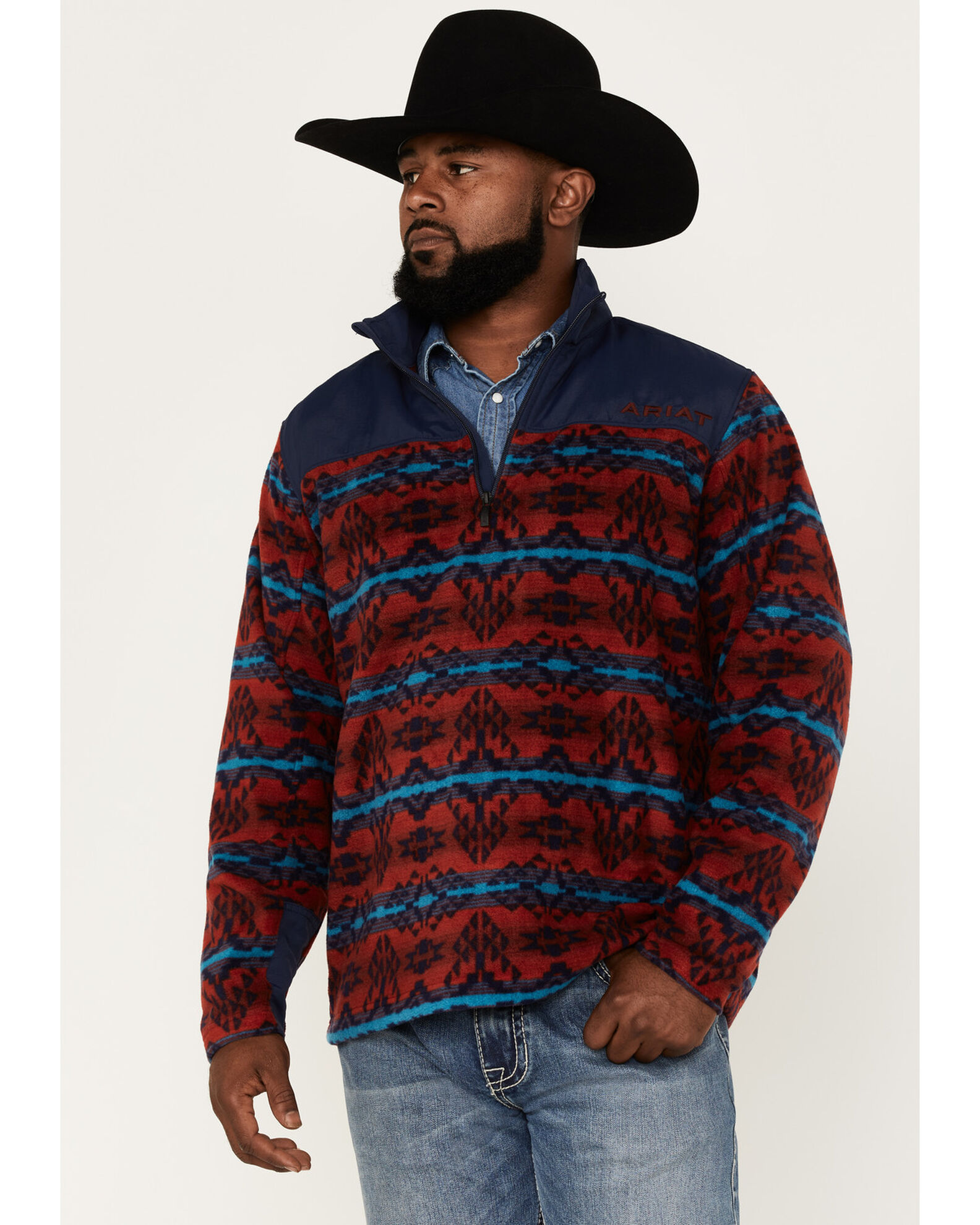 Ariat Men s Ocean Depths Southwestern Print Basis 2.0 1 4 Zip Front Fleece Pullover