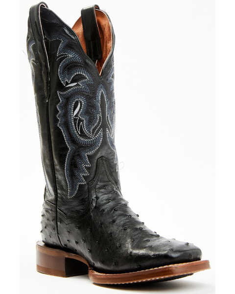 Dan Post Women's Embroidered Ostrich Western Boots - Broad Square Toe, Black, hi-res