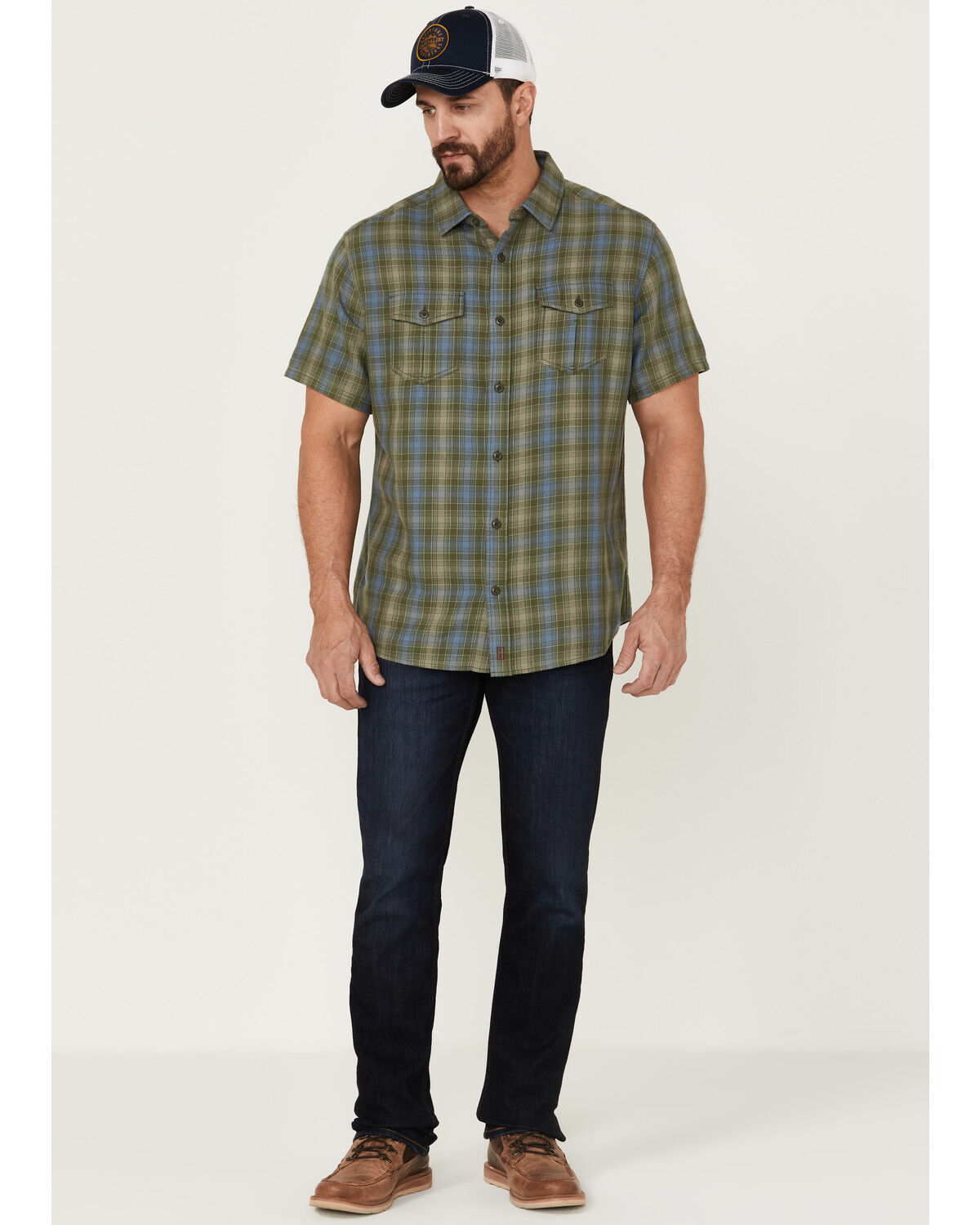 Image #2 - Brothers and Sons Men's Plaid Casual Woven Short Sleeve Button-Down Western Shirt, Olive, hi-res
