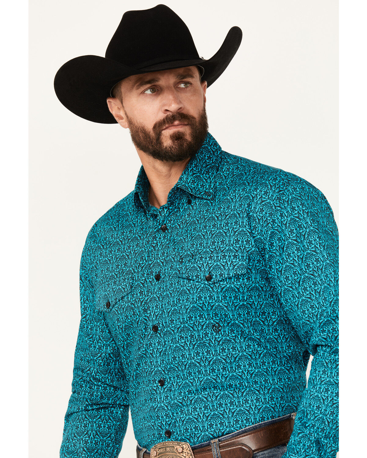 Image #2 - Roper Men's Amarillo Medallion Print Long Sleeve Button-Down Shirt, Turquoise, hi-res