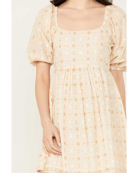 Image #3 - En Creme Women's Gingham and Dot Print Short Sleeve Mini Dress, Sand, hi-res
