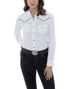 Ely Walker Women's White Piping Long Sleeve Western Shirt - Plus, White, hi-res