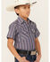 Image #2 - Ely Walker Boys' Dobby Striped Short Sleeve Pearl Snap Western Shirt, Blue, hi-res