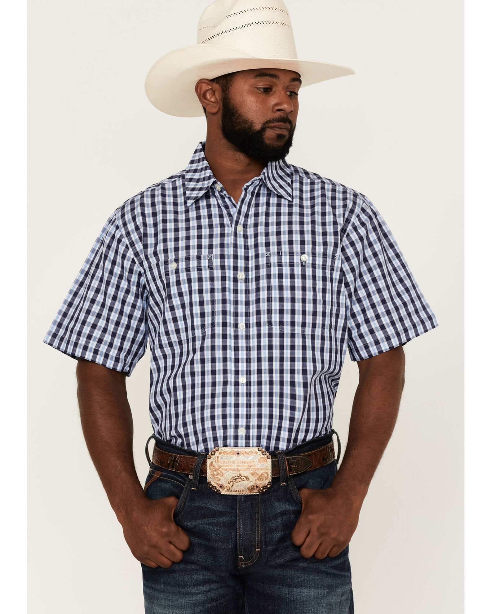 Resistol Men s Haven Small Plaid Short Sleeve Button Down Western Shirt