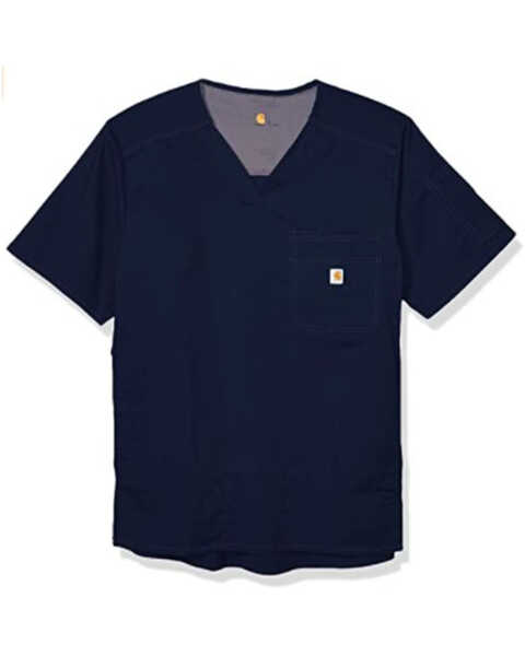 Image #1 - Carhartt Men's 2XL Solid Navy Ripstop Scrub Utility Short Sleeve Work Shirt , Navy, hi-res