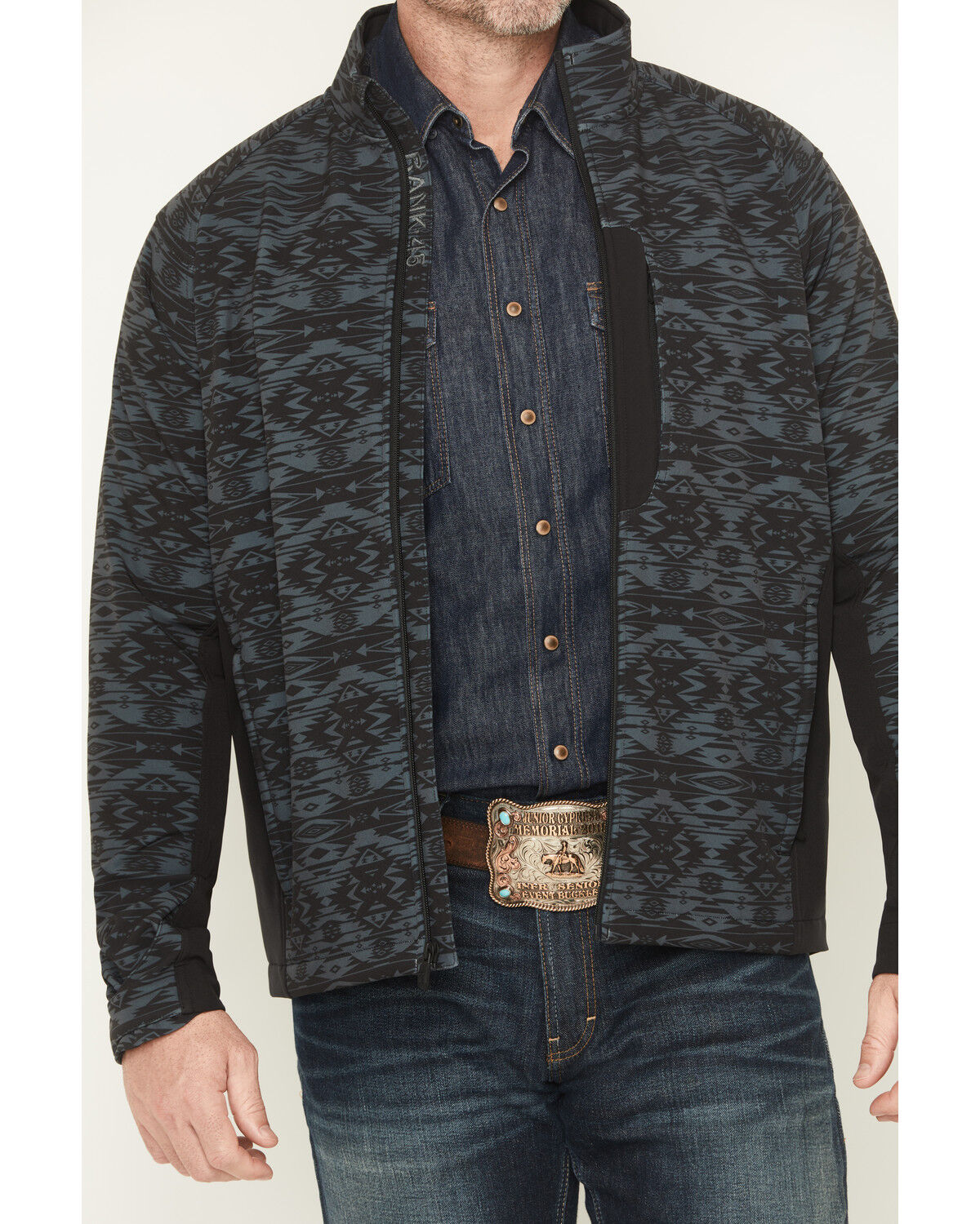 Image #3 - RANK 45® Men's Aries Tonal Southwestern Softshell Jacket, Black, hi-res