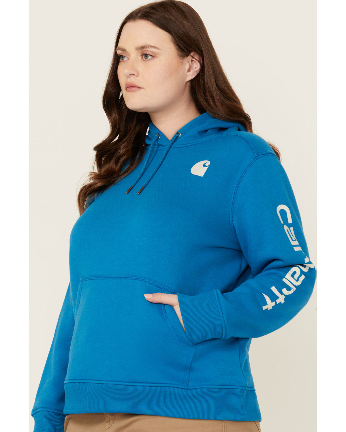 Image #2 - Carhartt Women's Relaxed Fit Midweight Logo Graphic Hoodie - Plus, Blue, hi-res